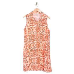 Casa Cabana Anna Shift Collared Sleeveless Dress In Coral Geometric Print Size S